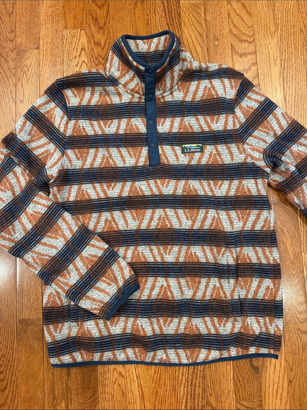 L.L. Bean Men's Zip Mock-Neck Sweater in Rust, Navy & Cream